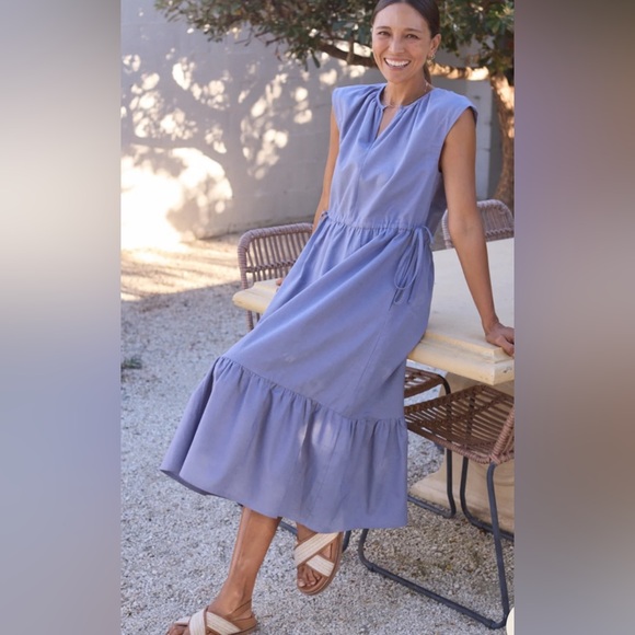 Maye Dress Size S Cornflower Blue Midi Dress Linen Cotton Blend NWT - Picture 1 of 9
